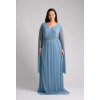 Dlouhé společenské bledě modré lesklé šaty s kamínkovou ozdobou