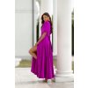 Dlouhé společenské fuchsiové šaty s nařasenými rukávy