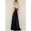 Dlouhé společenské černé saténové šaty s vázáním