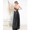 Dlhé spoločenské čierne saténové šaty s viazaním