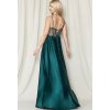 Dlhé spoločenské zelené saténové šaty s viazaním