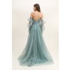 Dlhé spoločenské bledozelené tylové šaty s korzetom