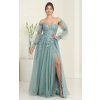 Dlhé spoločenské bledozelené tylové šaty s korzetom