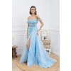 Dlouhé společenské bledě modré korzetové šaty s krajkou a tylem