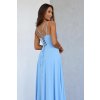 Dlhé spoločenské bledomodré šaty na ramienka s viazaním