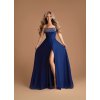 Dlhé spoločenské tmavomodré šaty zdobené kamienkami