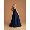 Dlhé spoločenské tmavomodré korzetové šaty s viazaním