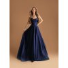 Dlhé spoločenské tmavomodré korzetové šaty s viazaním