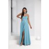 Dlhé spoločenské bledomodré trblietavé šaty s viazaním