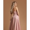 Dlhé spoločenské ružové saténové šaty s viazaním