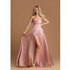 Dlhé spoločenské ružové saténové šaty s viazaním