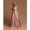 Dlhé spoločenské ružové šaty na ramienka s viazaním