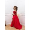Dlouhé společenské červené korzetové šaty s krajkou a tylem