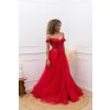 Dlhé spoločenské červené korzetové šaty s čipkou a tylom