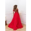 Dlouhé společenské červené korzetové šaty s krajkou a tylem