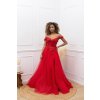 Dlhé spoločenské červené korzetové šaty s čipkou a tylom