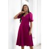 Malinové midi šaty s nařasenými rukávy