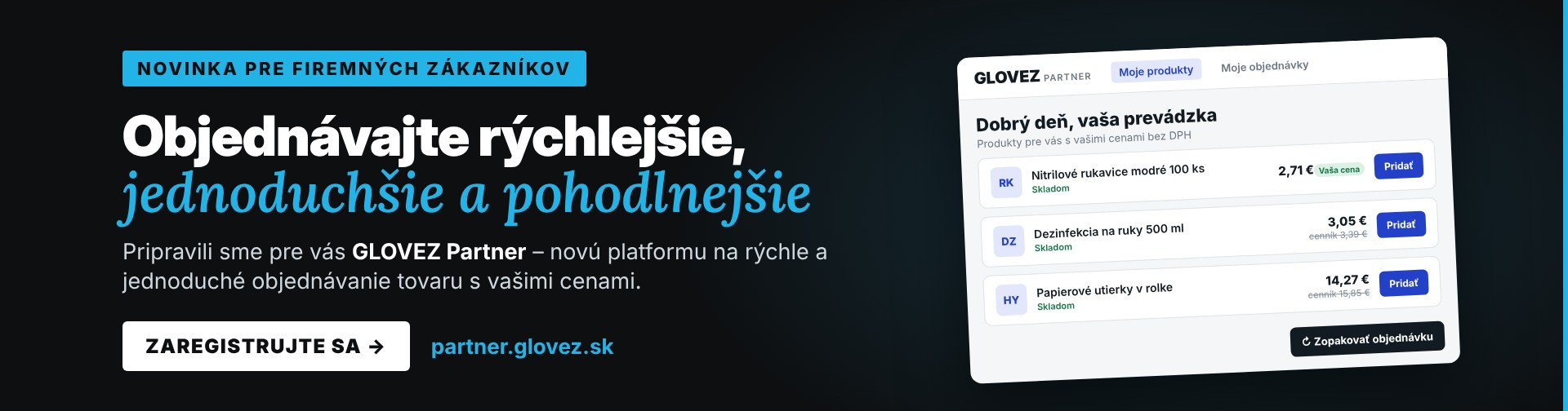 GLOVEZ Partner – objednávkový portál pre firemných zákazníkov