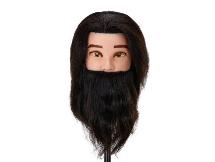 Gabbiano WZ4 tréningová hlava s bradou, prírodné vlasy, farba 1#, dĺžka 8"+6"