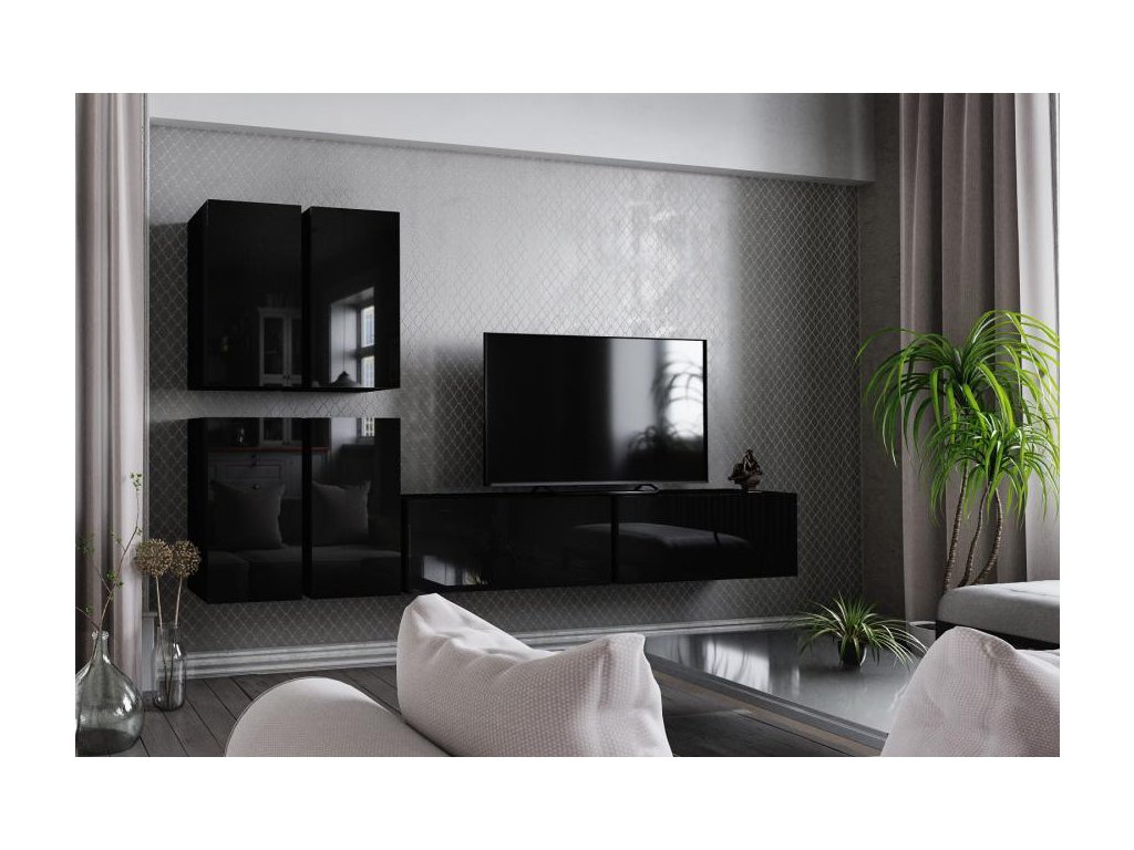 Obývací stěna Box 8 černá/černý lesk, Obývací stěna Box 8 černá/černý lesk