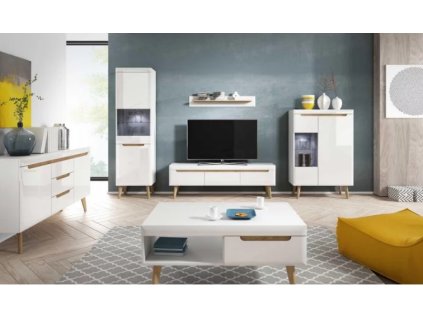 Obývací stěna Nordi A bílý lesk/dub riviera, Obývací stěna Nordi A bílý lesk/dub riviera