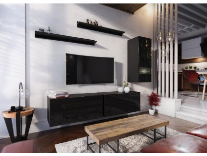 Obývací stěna Box 10 - černá/černý lesk, Obývací stěna Box 10 - černá/černý lesk