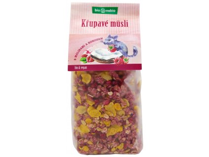 Bio křupavé müsli s malinami a kokosem 300g, Bionebio