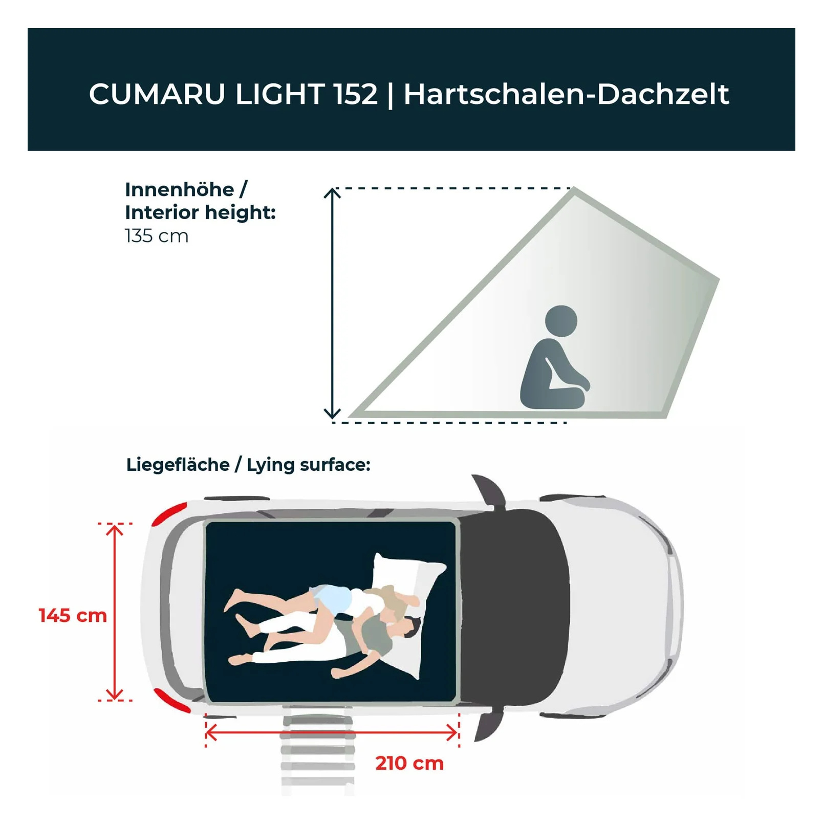 VICKYWOOD CUMARU LIGHT 152 – rozměry lůžka a výška interiéru