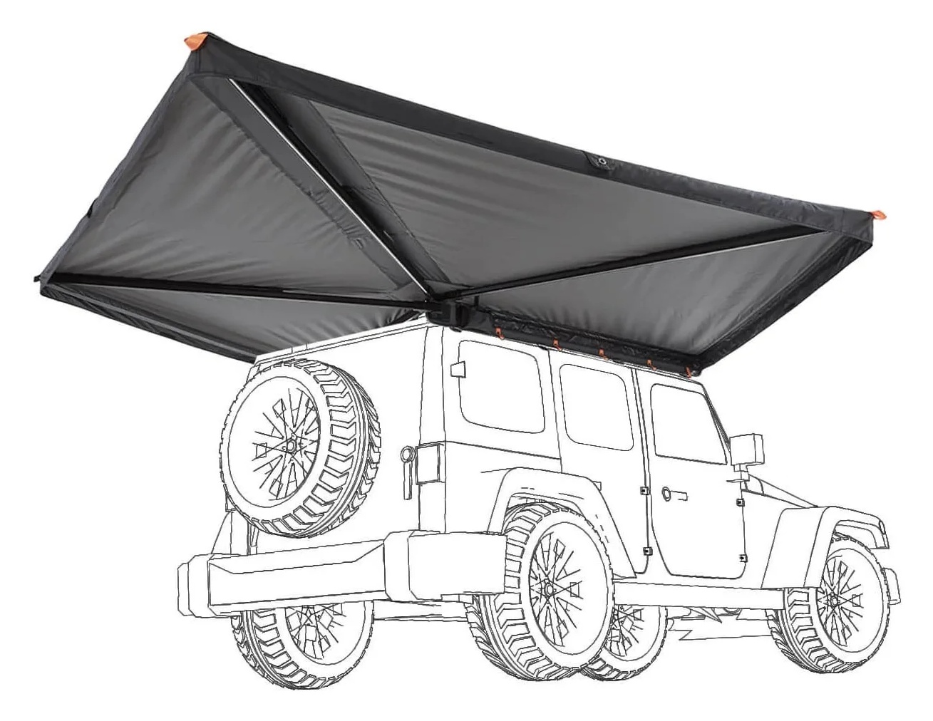 VICKYWOOD BRANCH RUGGED 270° 200 cm – pravá rozložená markýza s ilustračním obrysem vozidla