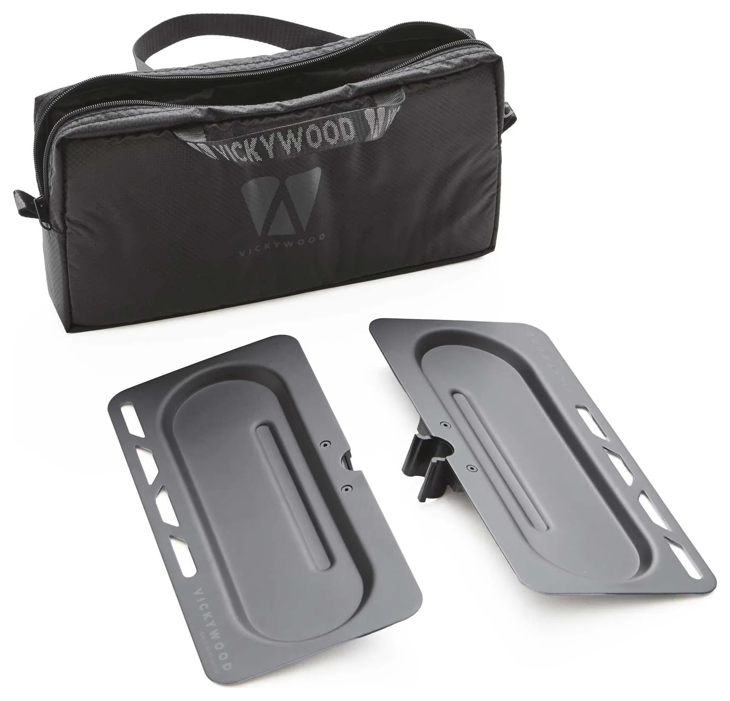 VICKYWOOD Camping & Tactical Table LIT3 – dvoudílná odkládací plocha a vyobrazené přepravní pouzdro