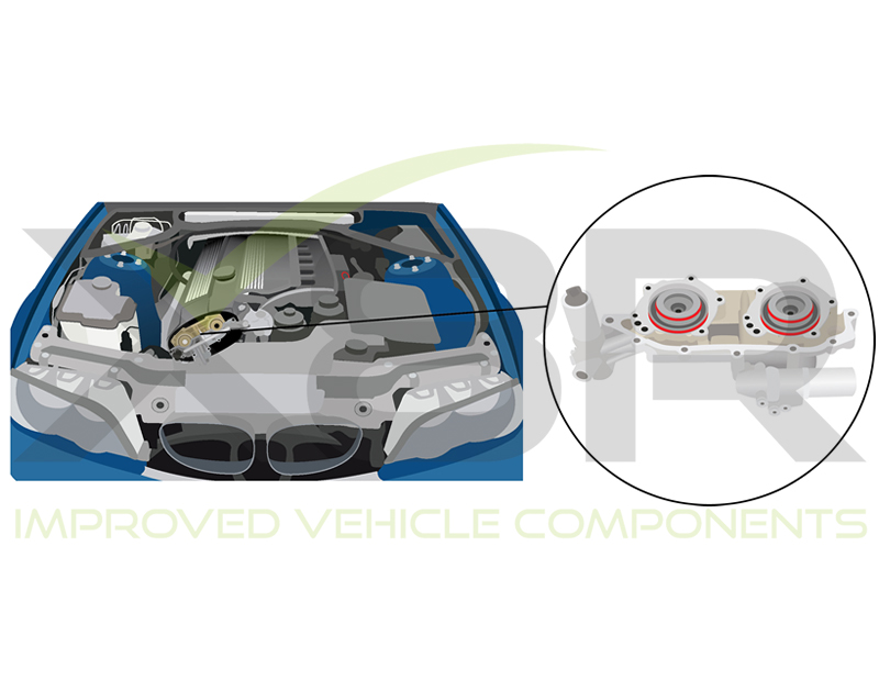 Umístění dvojité jednotky VANOS a těsnění pístů v motoru BMW