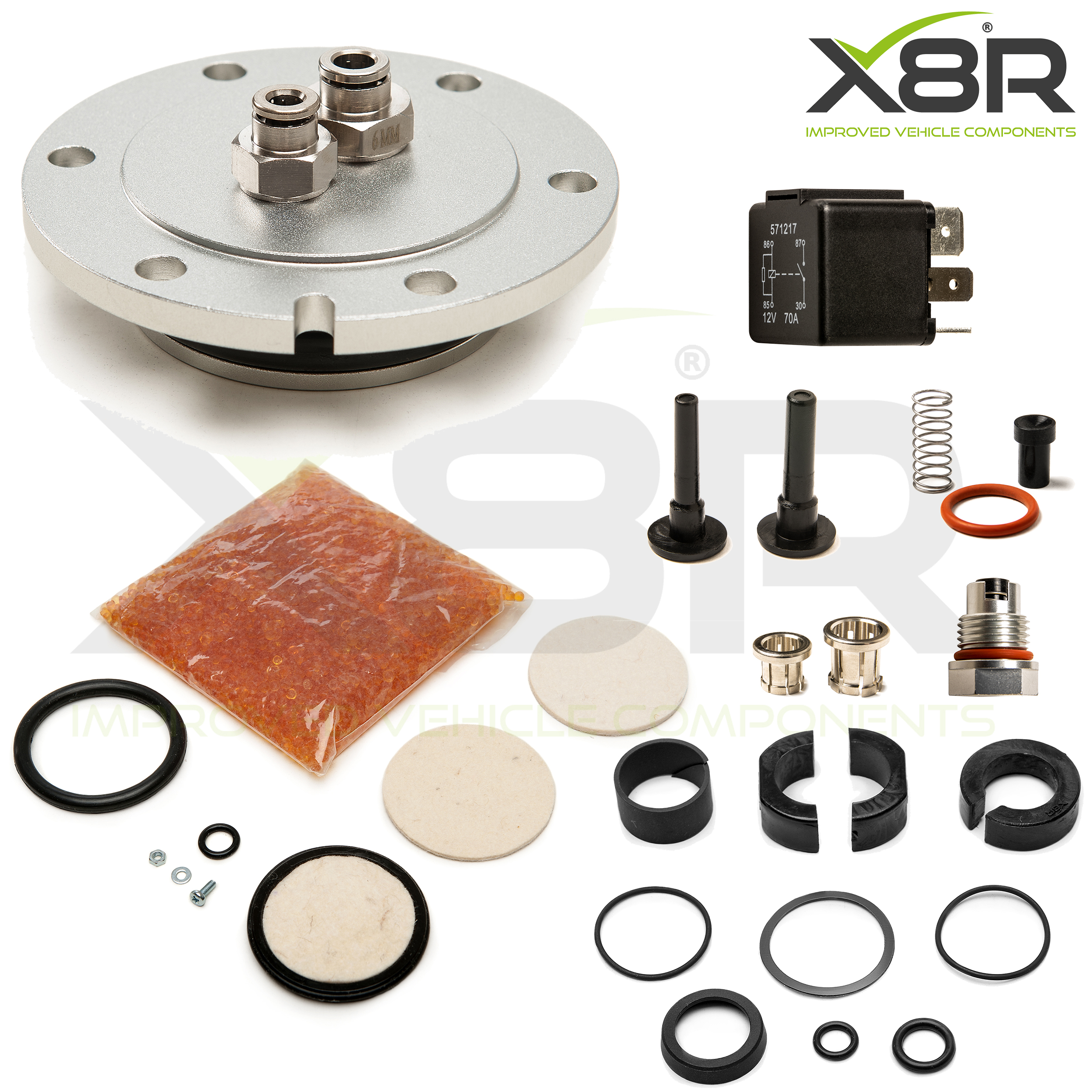Kompletní obsah opravné sady X8R0229 pro kompresor Hitachi s víkem a relé
