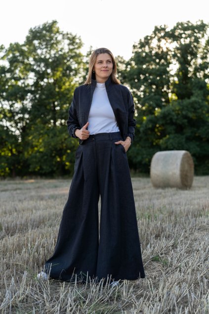 Kalhotová sukně se záhyby riflová