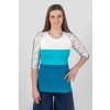 Dámské triko Jůlie modro tyrkysové s 3/4 rukávy bílou krajkou z bavlny Goci