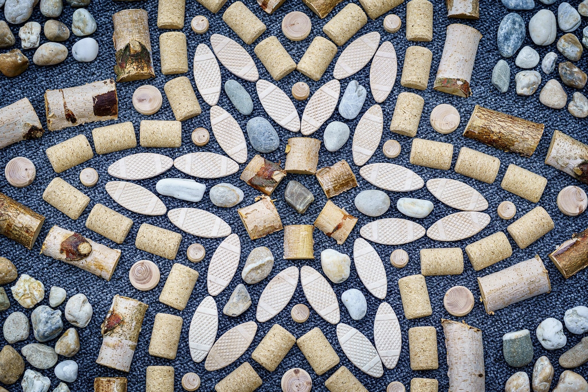 Masážní podložka pro chodidla z přírodních materiálů inspirována Mandalou