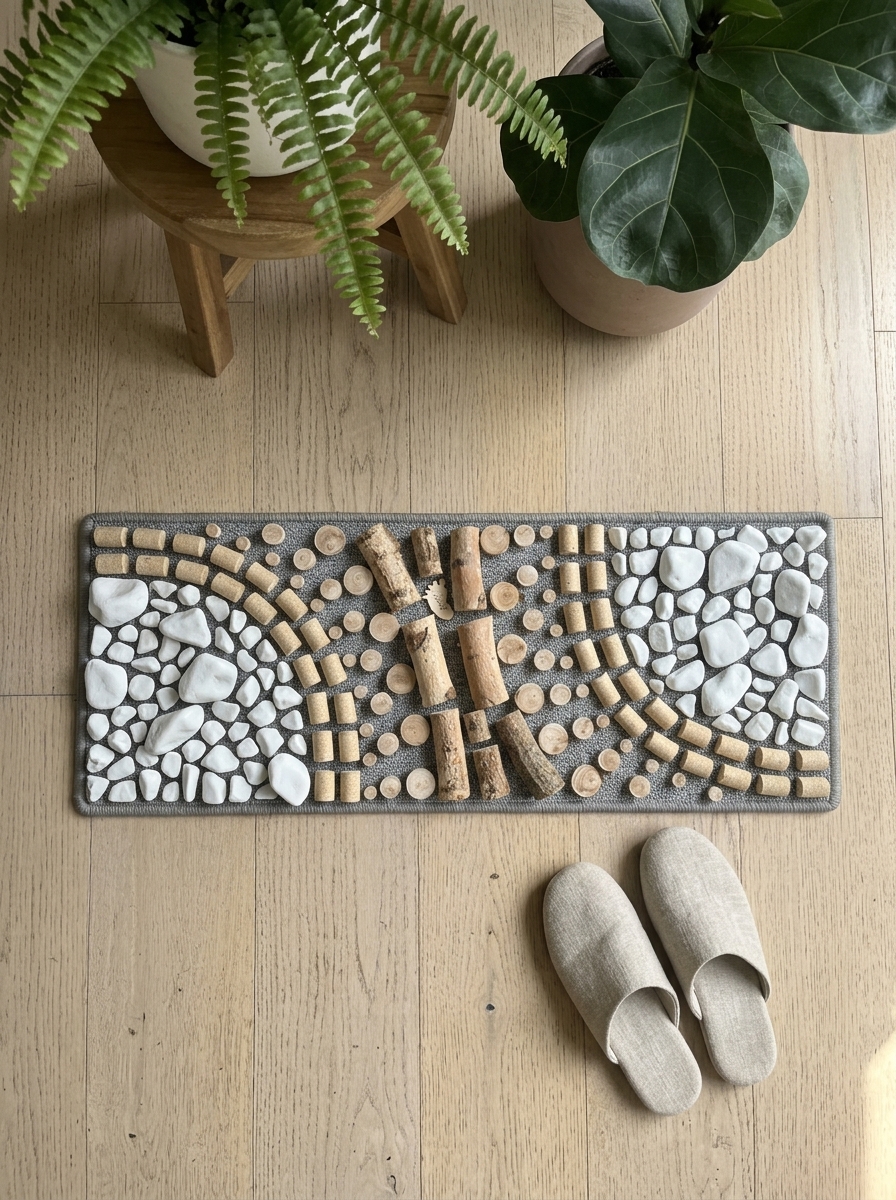 Masážní podložka pro chodidla z přírodních materiálů inspirována Mandalou