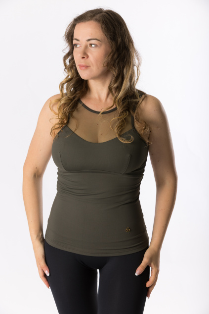 GoldBee Tightening Long Top Holds Breasts Relieves Backs Army (Barva Army, Velikost 3XL)