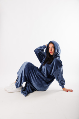 GoldBee Extra Long Hoodie Ice Age Fluffy Jeans (Barva Jeans, Velikost XL-4XL)