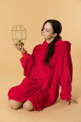 GoldBee Fluffy Ice Age Hoodie Red (Barva Red, Velikost XL-4XL)