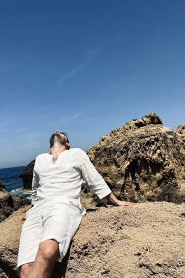 GoldBee Pánské Lněné Šortky White (Barva White, Velikost L)