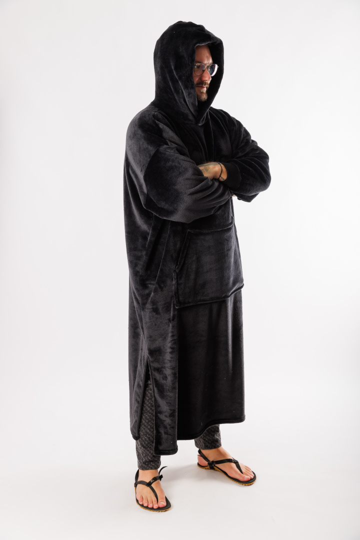 GoldBee Extra Dlhá Mikina Doba Ľadová Fluffy Black (Barva Black, Velikost XL-4XL)