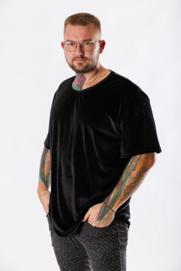 GoldBee Pánske Semišové Tričko Black (Barva Black, Velikost L)