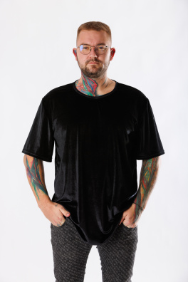 GoldBee Pánske Semišové Tričko Black (Barva Black, Velikost L)