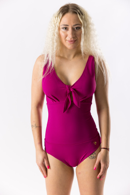 GoldBee Jednodielne Plavky Viazacie Pre Veľké Prsia Fuchsia (Barva Fuchsia, Velikost 3XL)