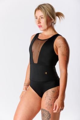 GoldBee Jednodielne Sťahovacie Plavky Mesh Kalhotky Black (Barva Black, Velikost 3XL)