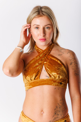 GoldBee Zamatové Plavky Cross Vrchný Diel Gold (Barva Gold, Velikost L)