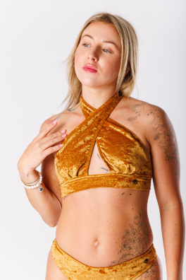 GoldBee Zamatové Plavky Cross Vrchný Diel Gold (Barva Gold, Velikost L)