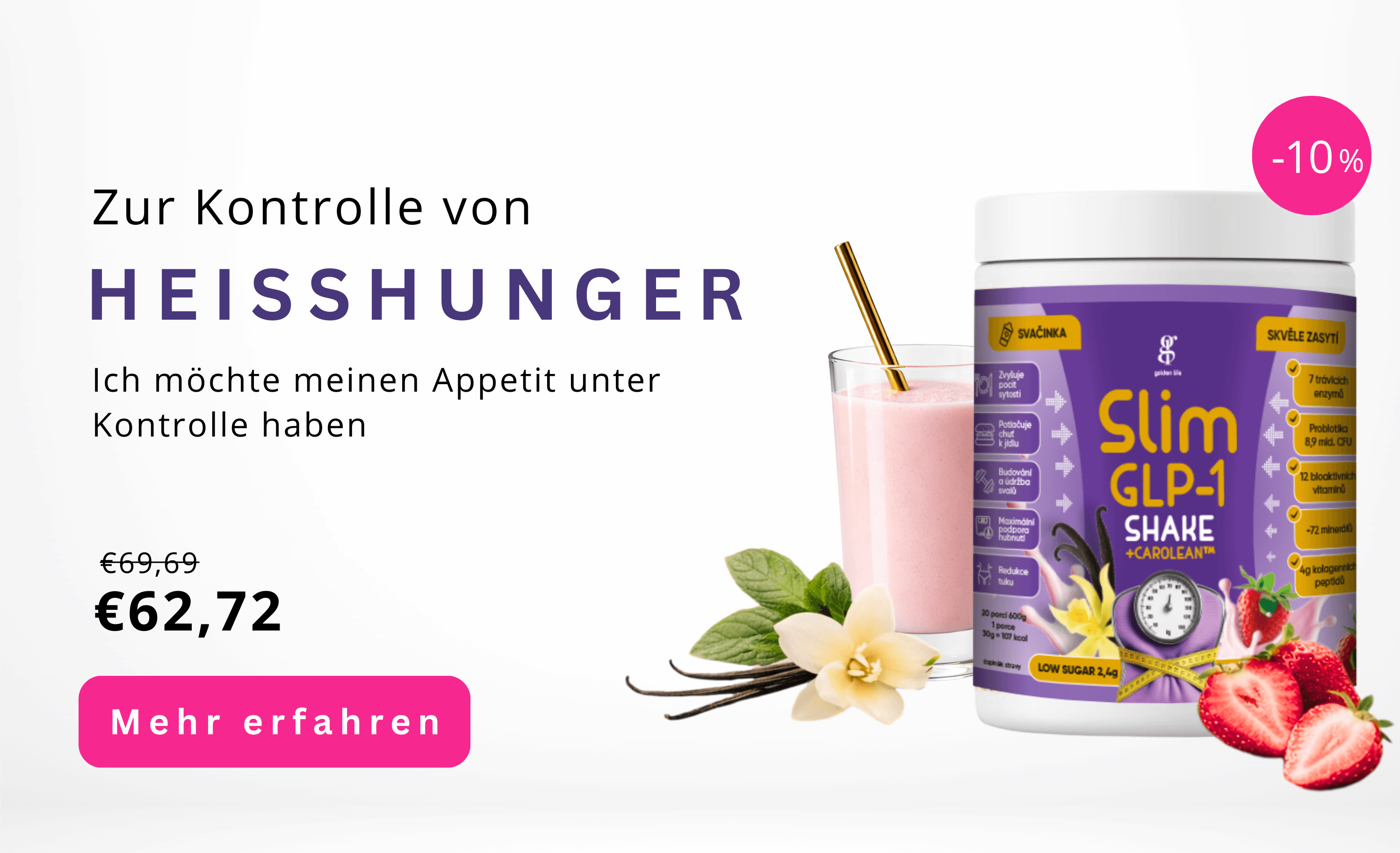 Slim GLP-1 Shake Snack mit Vanille-Erdbeer-Geschmack