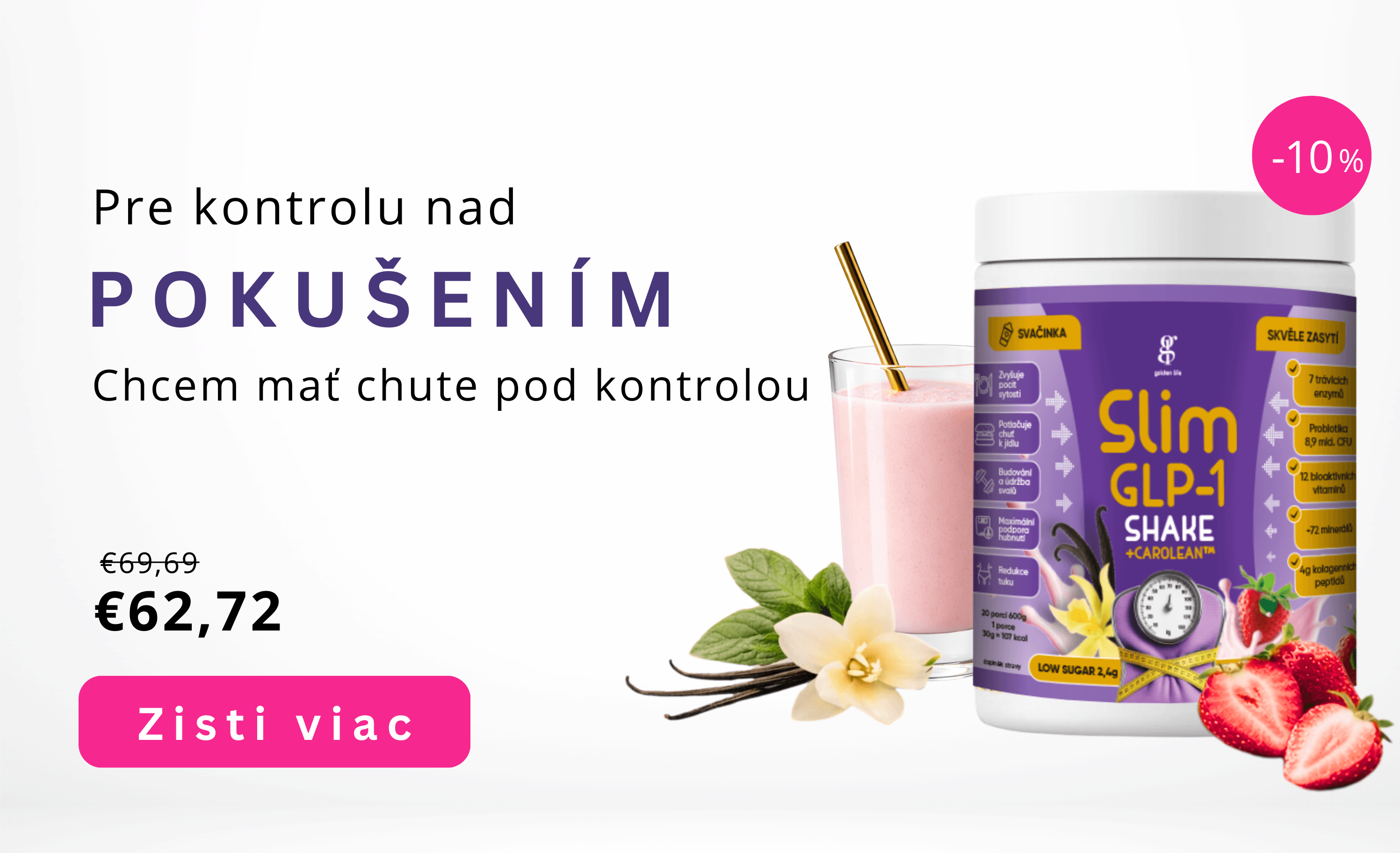 Slim GLP-1 Shake snack s príchuťou vanilky a jahôd