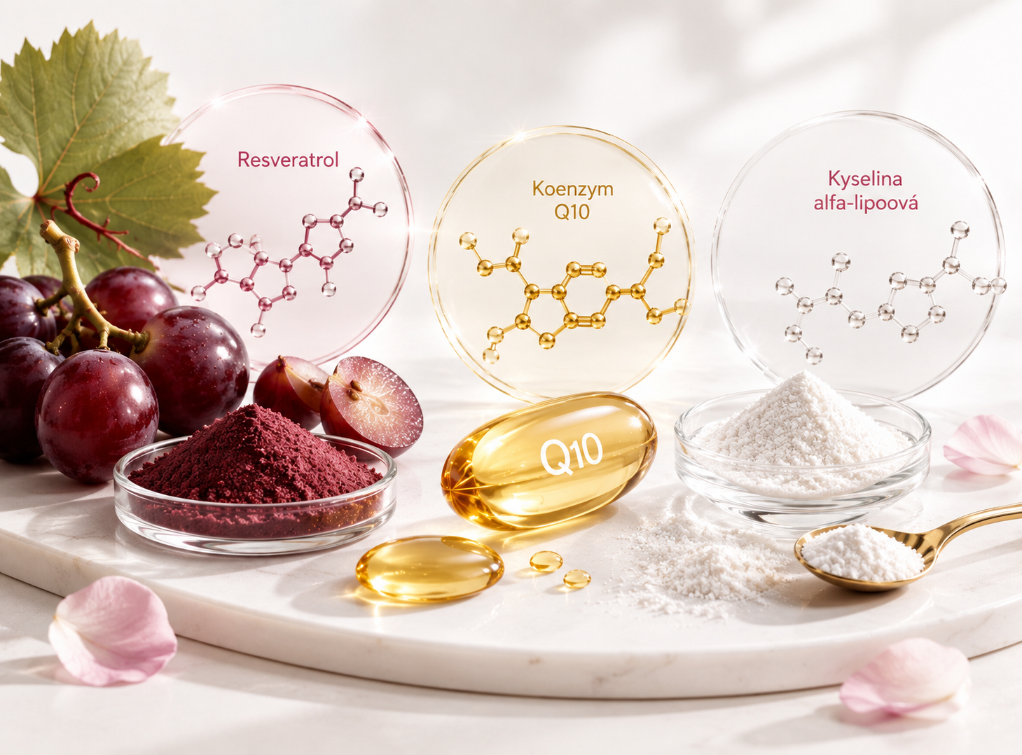 Resveratrol, koenzym Q10 a kyselina alfa-lipoová